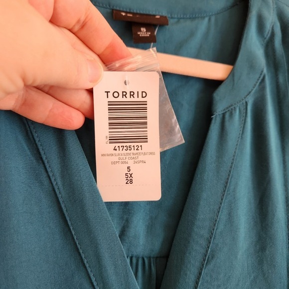 Torrid Mini Rayon Slub 3/4 Sleeve Trapeze Pleat Dress Size 5X - Picture 6 of 11